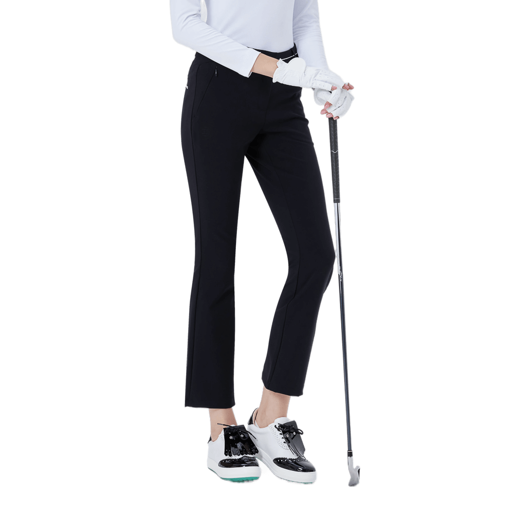 GoPlayer レディース ハイウエスト エラスティック ゴルフ パンツ (ブラック)