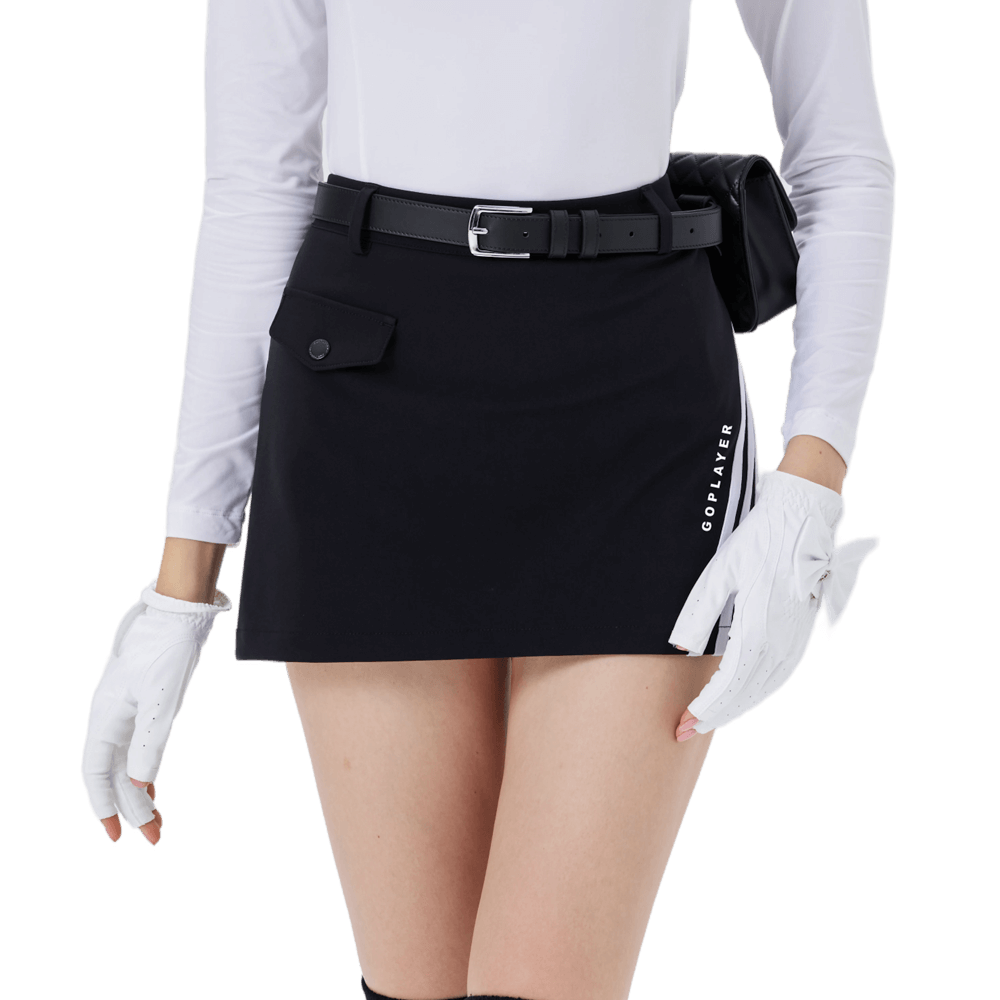 GoPlayer レディース ゴルフ A ライン スカート (ブラック)