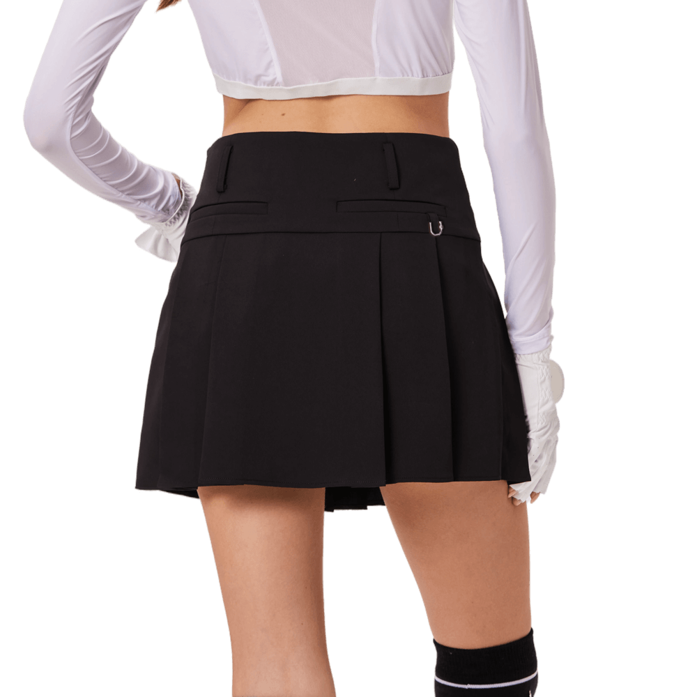 GoPlayer レディース ゴルフ 伸縮性ウエスト プリーツスカート (ブラック)