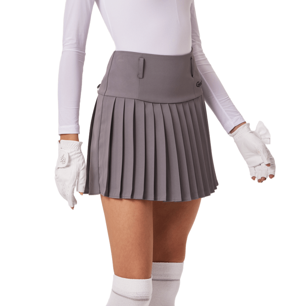 GoPlayer レディース ゴルフ 伸縮性ウエスト プリーツスカート (グレー)