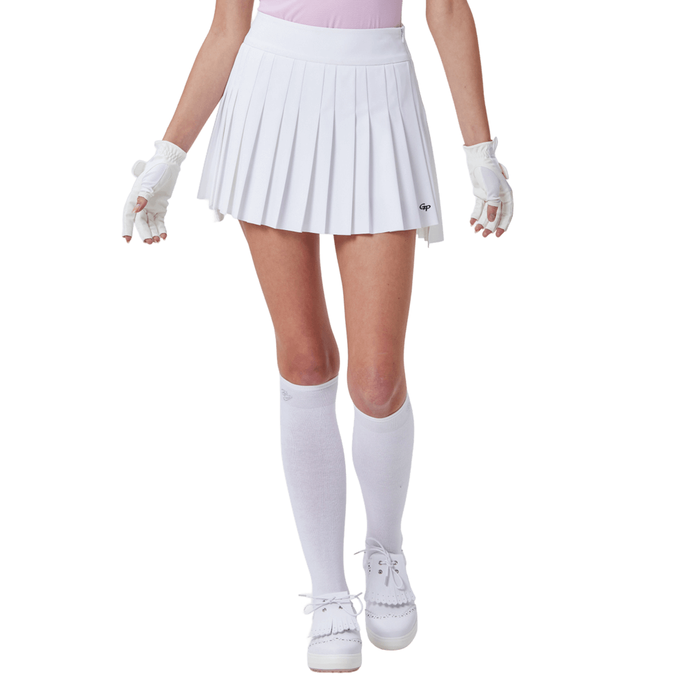GoPlayer レディース 伸縮性ハイウエストプリーツスカート (ホワイト)