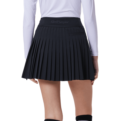 GoPlayer レディース 伸縮性ハイウエストプリーツスカート (ブラック)