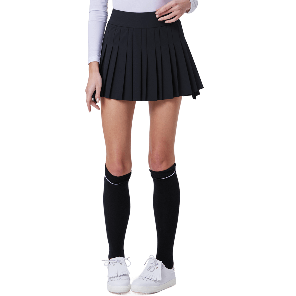 GoPlayer レディース 伸縮性ハイウエストプリーツスカート (ブラック)
