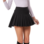 GoPlayer Ladies' Elastic High-Waisted Pleated Skirt (Black)