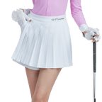 GoPlayer レディース ゴルフ フェイク ツーピース プリーツ パンツ スカート (ホワイト)