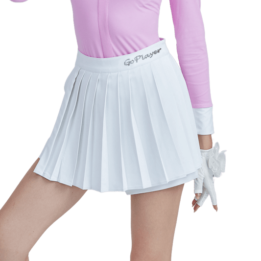 GoPlayer Women's Golf Fake Two-Piece Pleated Pants Skirt (White)