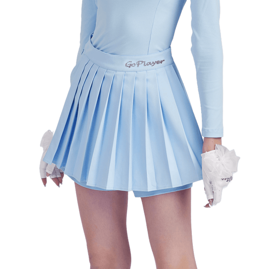GoPlayer レディース ゴルフ フェイク ツーピース プリーツ パンツ スカート (ライトブルー)