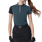 GoPlayer レディース スタンドカラー ゴルフ 半袖Tシャツ (ダークグリーン)