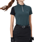 GoPlayer レディース スタンドカラー ゴルフ 半袖Tシャツ (ダークグリーン)