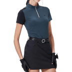 GoPlayer レディース スタンドカラー ゴルフ 半袖Tシャツ (ダークグリーン)