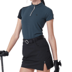 GoPlayer レディース スタンドカラー ゴルフ 半袖Tシャツ (ダークグリーン)