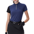GoPlayer レディース スタンドカラー ゴルフ 半袖Tシャツ (ネイビーブルー)