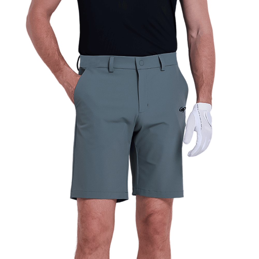 GoPlayer men's punched elastic golf shorts (light gray)