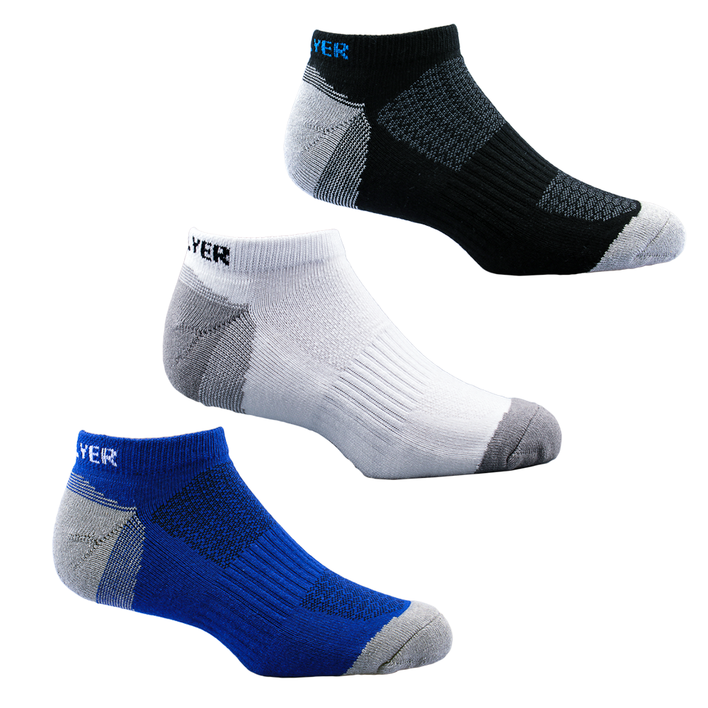 GoPlayer Men's Bamboo Charcoal Air Cushion Sports Ankle Socks (White)