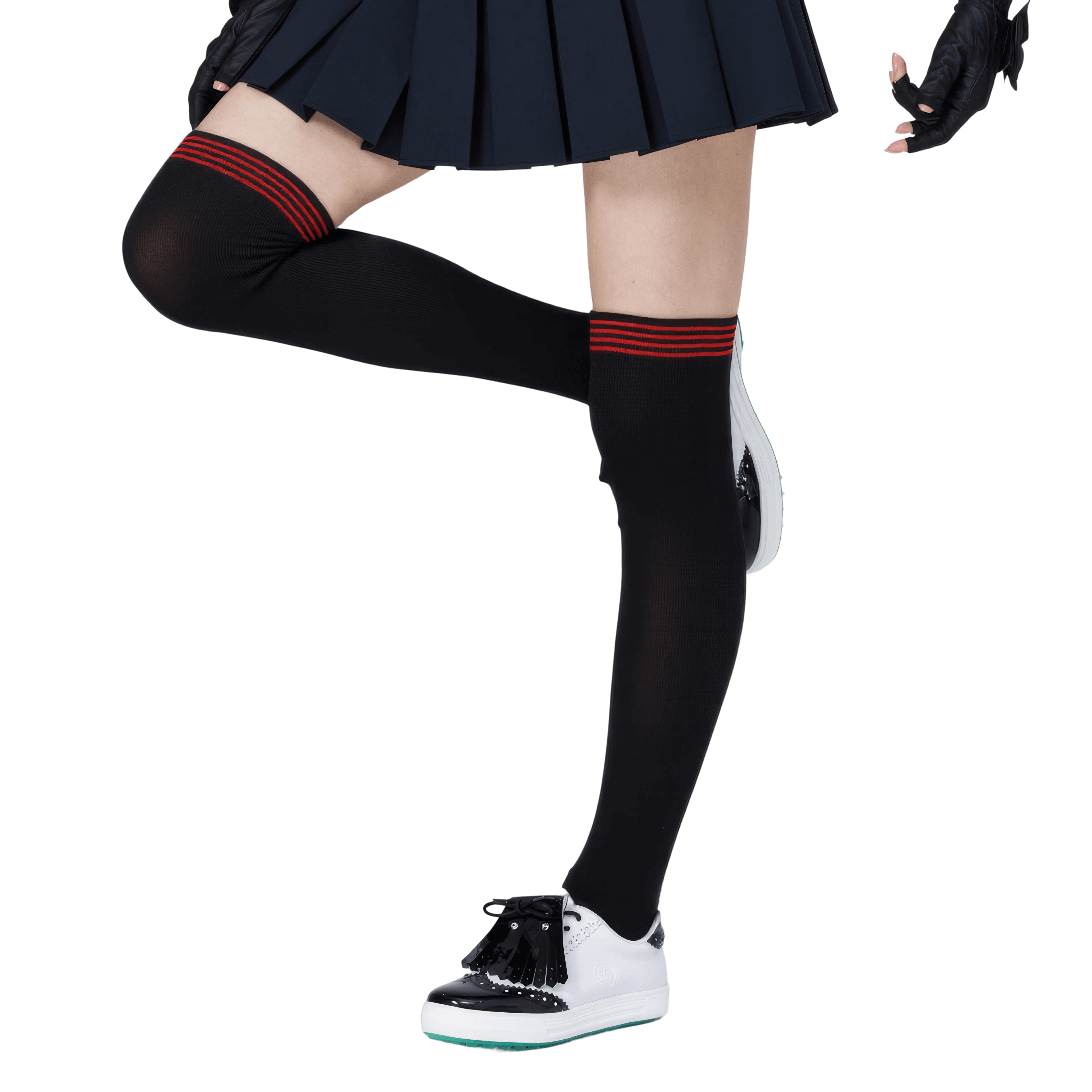 GoPlayer レディース ニーストッキング (竹炭ブラックレッド)