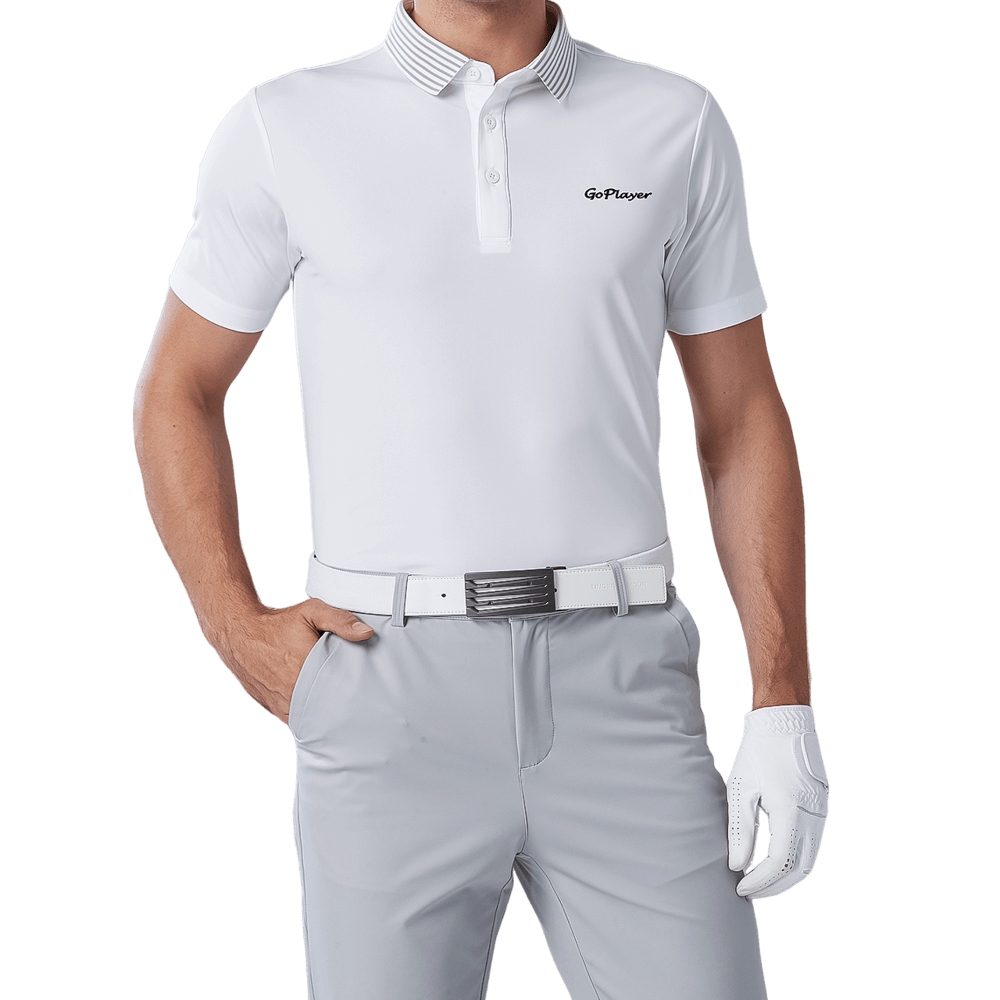 GoPlayer メンズ 伸縮性速乾半袖トップス（ホワイトストライプカラー）