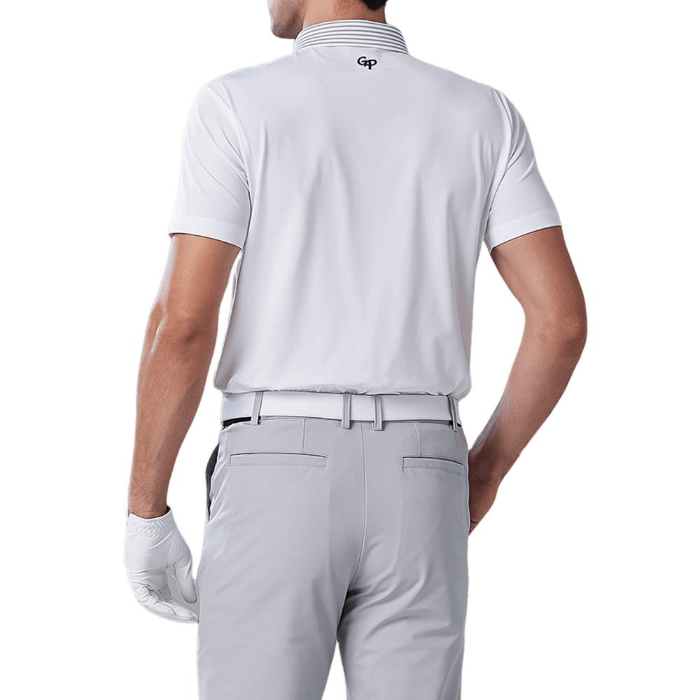 GoPlayer メンズ 伸縮性速乾半袖トップス（ホワイトストライプカラー）