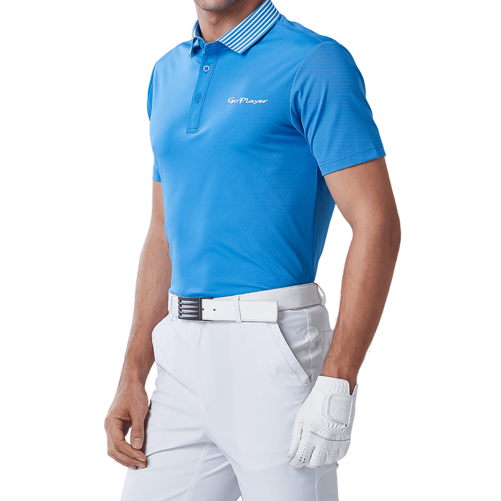 GoPlayer メンズ 伸縮性速乾半袖トップス（ストライプカラー ブルー）