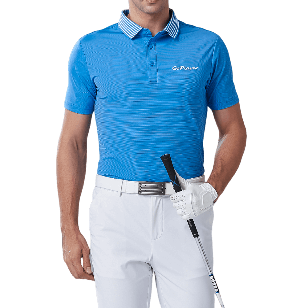 GoPlayer メンズ 伸縮性速乾半袖トップス（ストライプカラー ブルー）