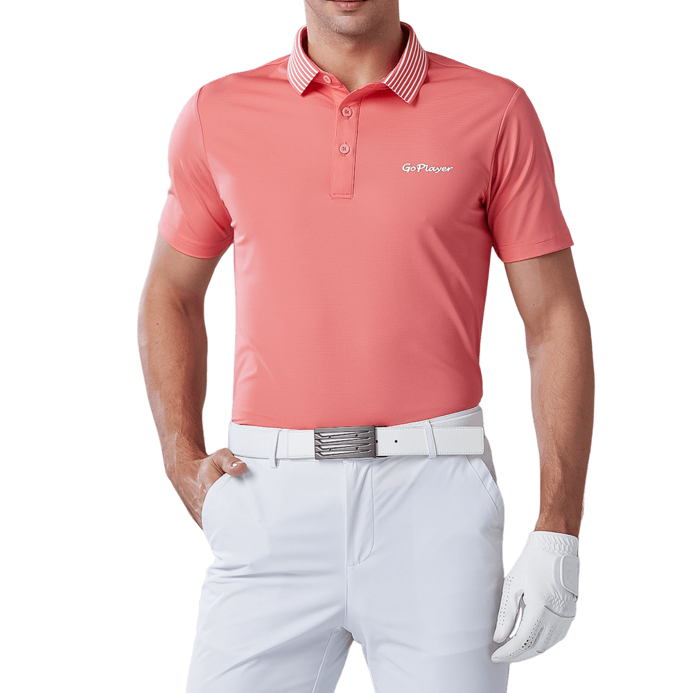 GoPlayer メンズ 伸縮性速乾半袖トップス（ストライプカラー オレンジ）