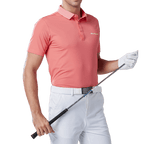 GoPlayer メンズ 伸縮性速乾半袖トップス（ストライプカラー オレンジ）