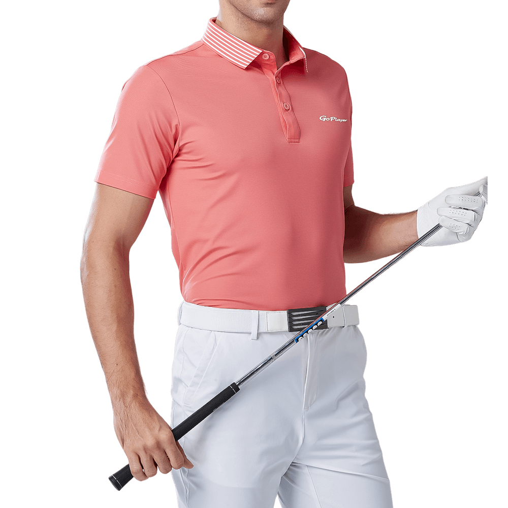 GoPlayer メンズ 伸縮性速乾半袖トップス（ストライプカラー オレンジ）