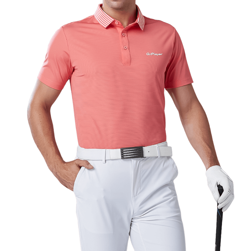 GoPlayer メンズ 伸縮性速乾半袖トップス（ストライプカラー オレンジ）