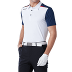 GoPlayer メンズ 伸縮性速乾半袖トップス (ホワイトボディ、ブルースリーブ)