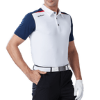 GoPlayer メンズ 伸縮性速乾半袖トップス (ホワイトボディ、ブルースリーブ)