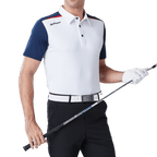 GoPlayer メンズ 伸縮性速乾半袖トップス (ホワイトボディ、ブルースリーブ)