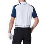 GoPlayer メンズ 伸縮性速乾半袖トップス (ホワイトボディ、ブルースリーブ)