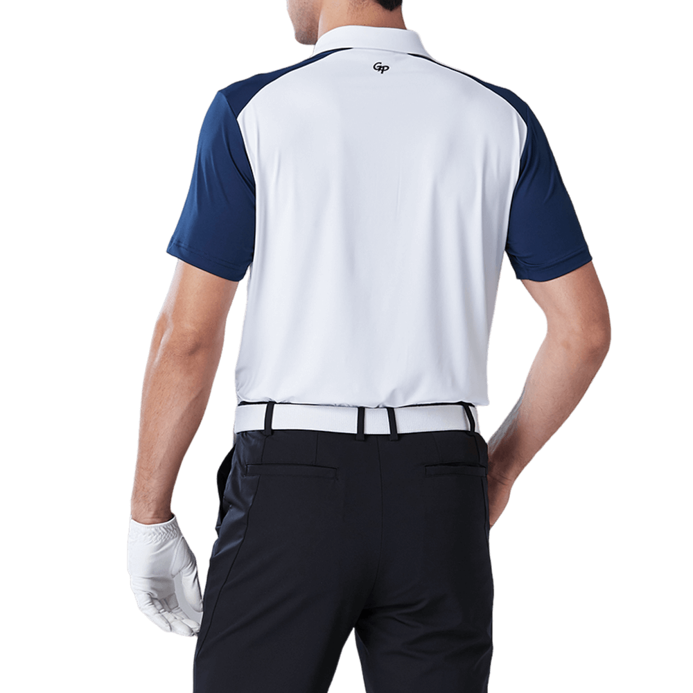 GoPlayer メンズ 伸縮性速乾半袖トップス (ホワイトボディ、ブルースリーブ)