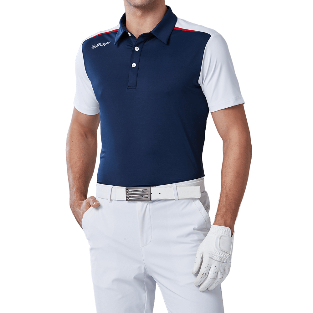 GoPlayer メンズ 伸縮性速乾半袖トップス (ブルーボディ、ホワイトスリーブ)