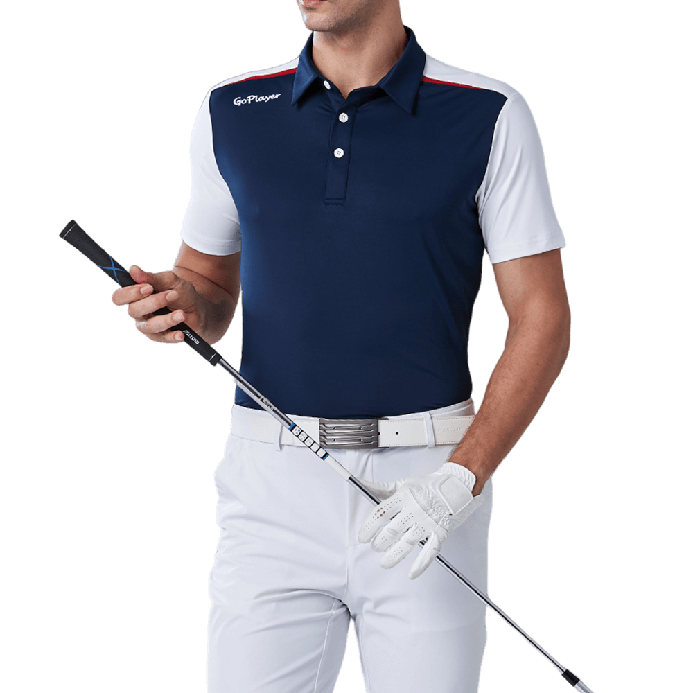 GoPlayer メンズ 伸縮性速乾半袖トップス (ブルーボディ、ホワイトスリーブ)
