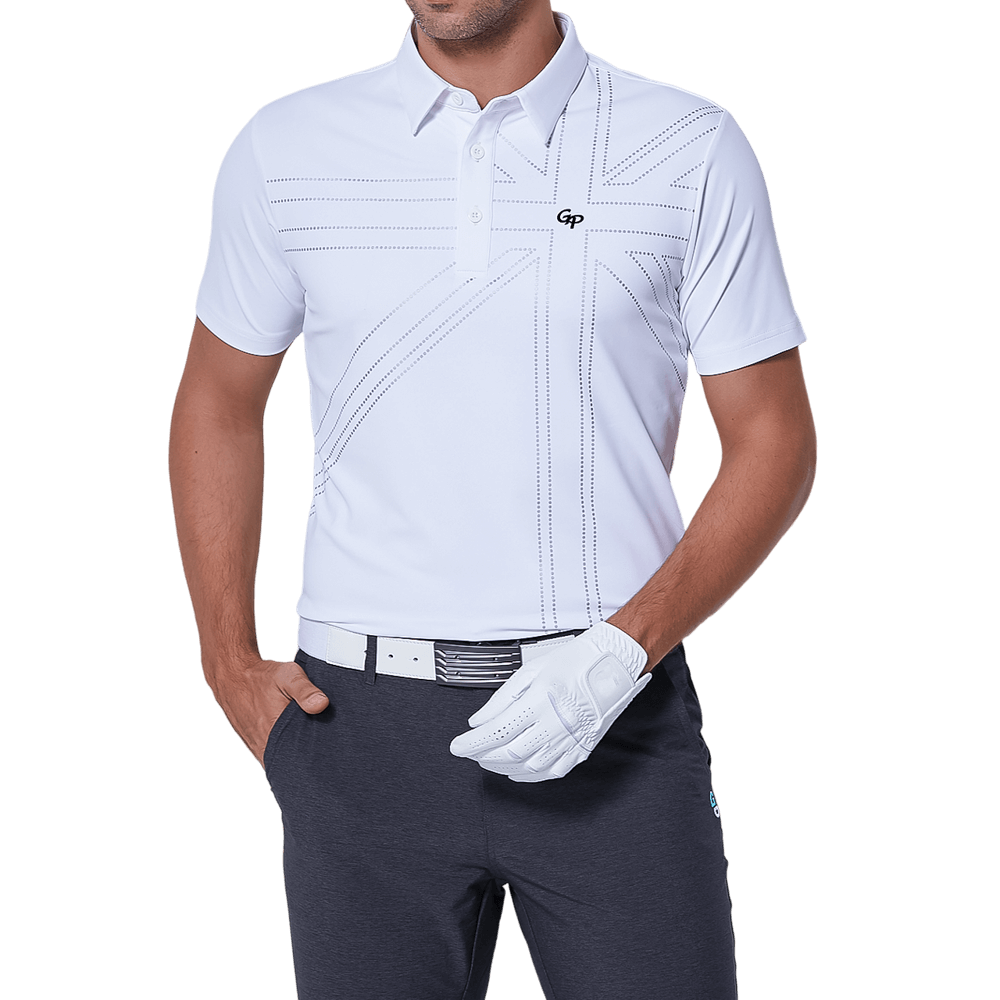 GoPlayer Men's Elastic Quick Dry Short Sleeve Top (British Flag Pattern White)