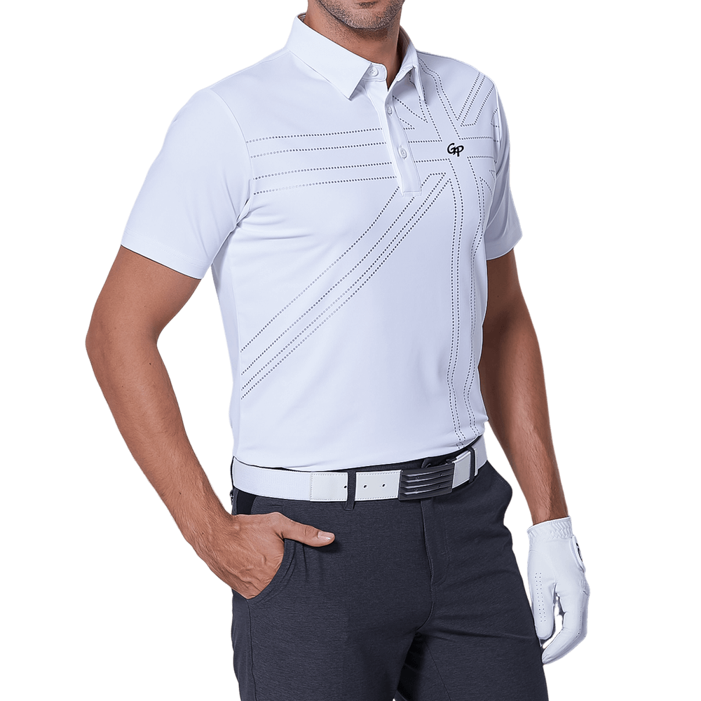 GoPlayer Men's Elastic Quick Dry Short Sleeve Top (British Flag Pattern White)