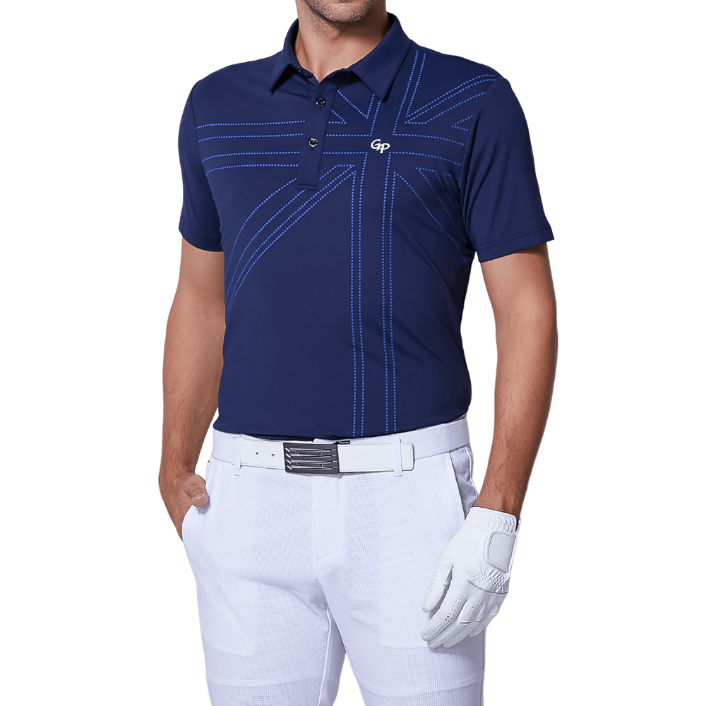 GoPlayer メンズ 伸縮性速乾性半袖トップス（英国国旗ブルー）