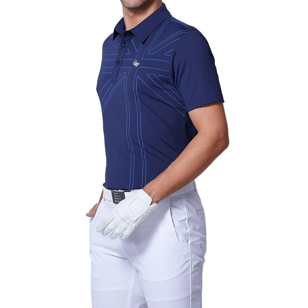 GoPlayer メンズ 伸縮性速乾性半袖トップス（英国国旗ブルー）