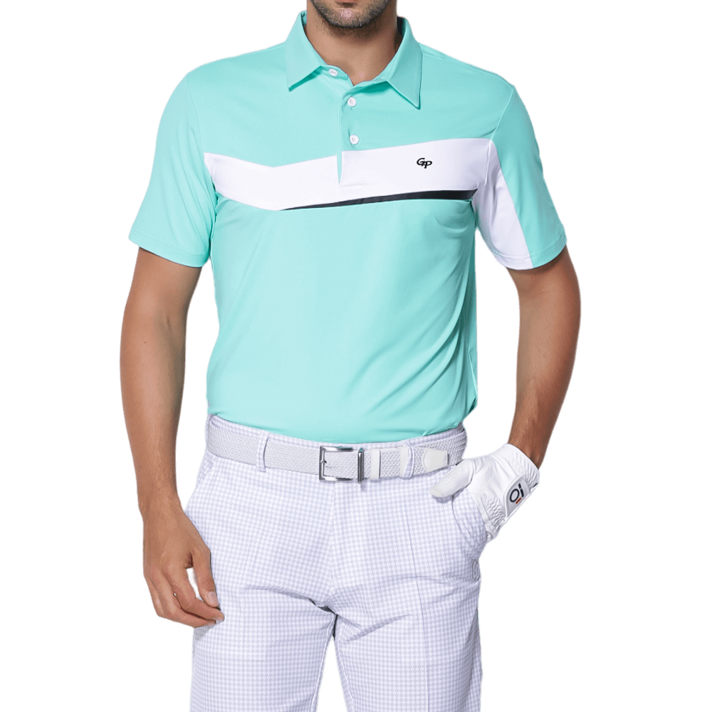 GoPlayer メンズ 伸縮性速乾半袖トップス (ミントグリーン&amp;ホワイト)