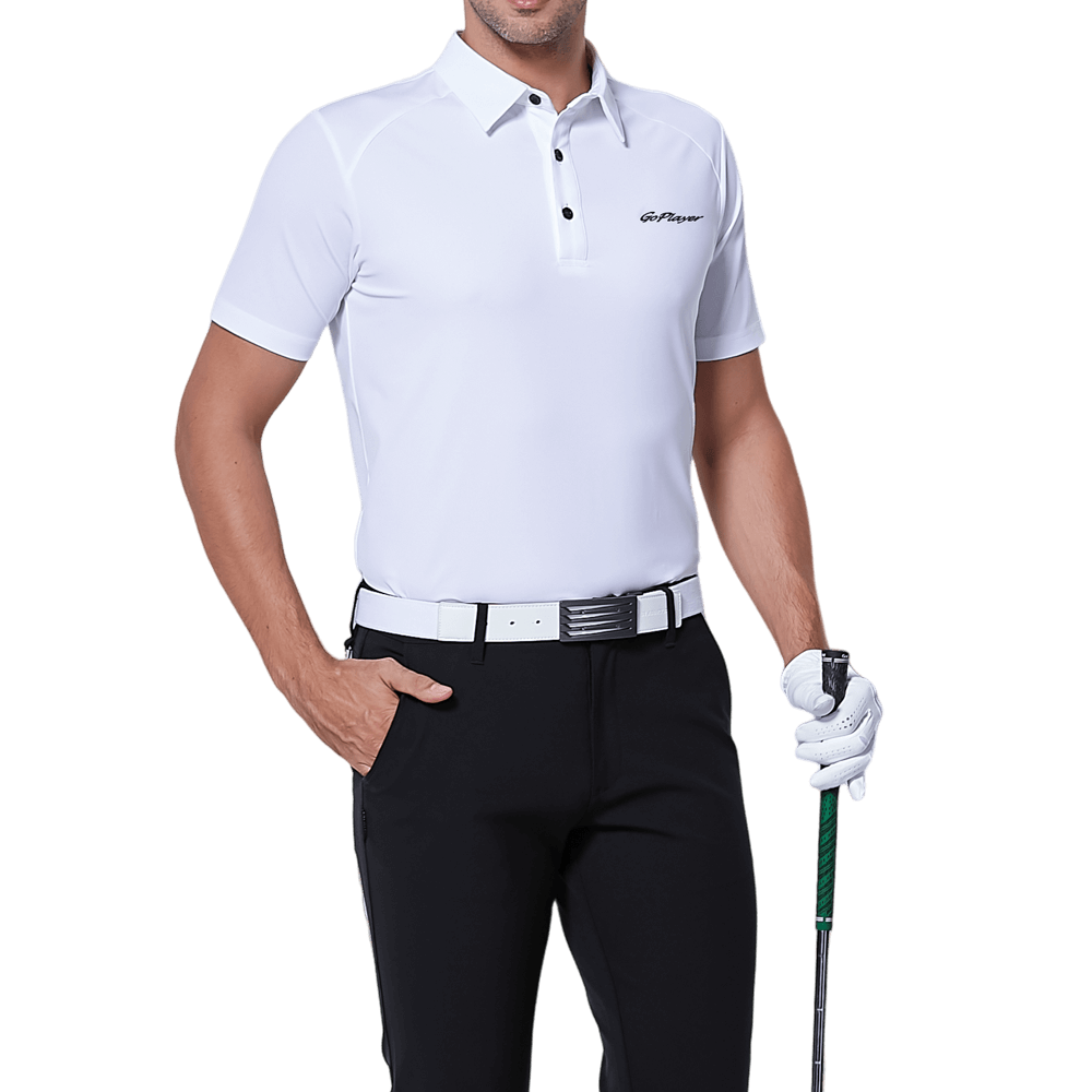 GoPlayer Men's Elastic Quick Dry Short Sleeve Top (White Body Shoulder Net)