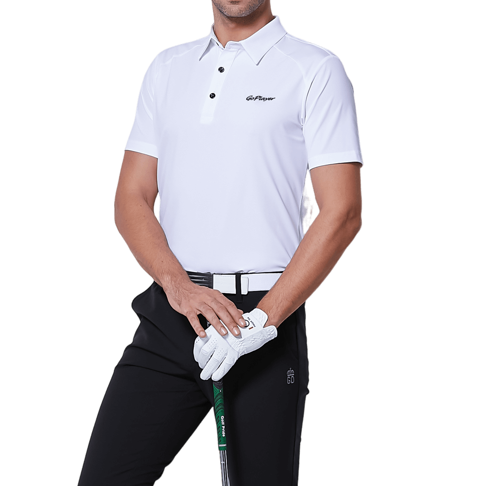 GoPlayer Men's Elastic Quick Dry Short Sleeve Top (White Body Shoulder Net)