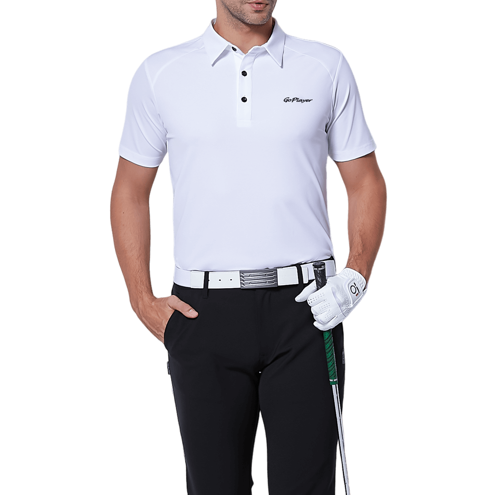 GoPlayer Men's Elastic Quick Dry Short Sleeve Top (White Body Shoulder Net)