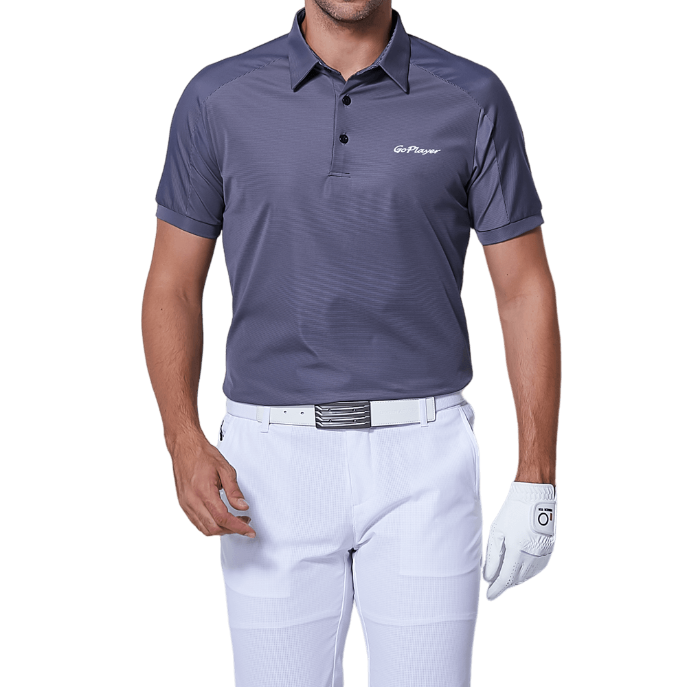 GoPlayer メンズ 伸縮性速乾半袖トップス (ダークブルーショルダーネット)
