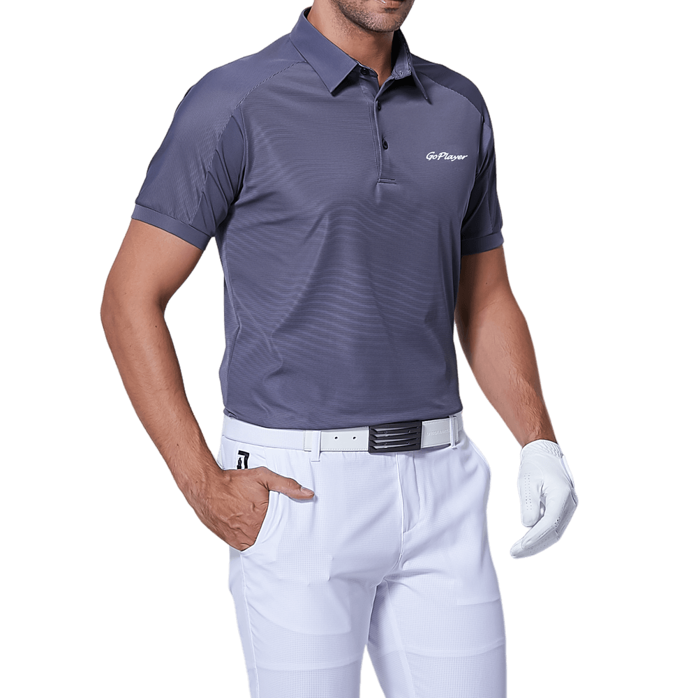 GoPlayer メンズ 伸縮性速乾半袖トップス (ダークブルーショルダーネット)