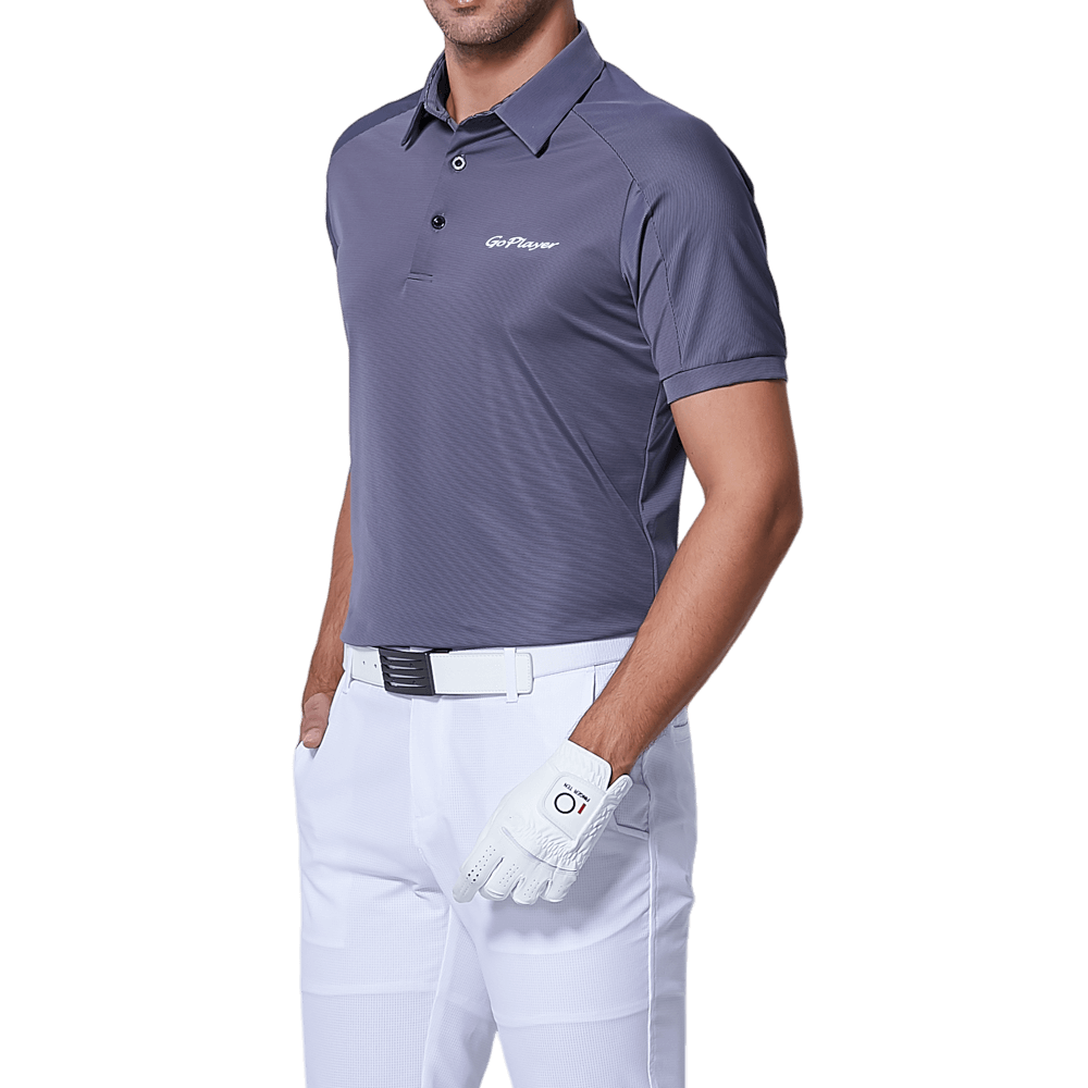 GoPlayer メンズ 伸縮性速乾半袖トップス (ダークブルーショルダーネット)