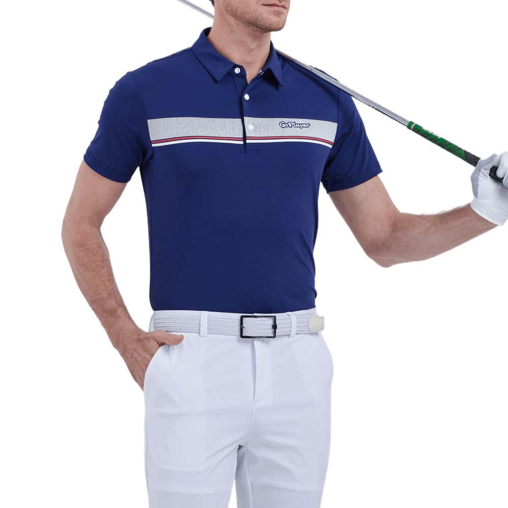 GoPlayer男彈性透氣短袖上衣(深藍)