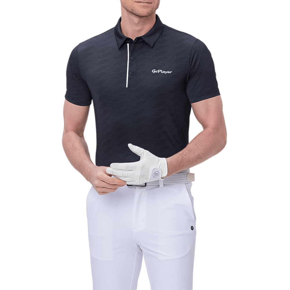GoPlayer メンズ クールジャカード 半袖トップス (ブラック)