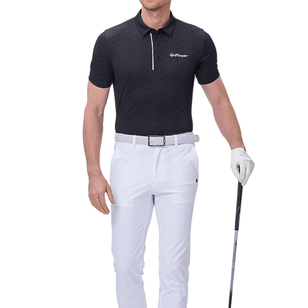 GoPlayer メンズ クールジャカード 半袖トップス (ブラック)