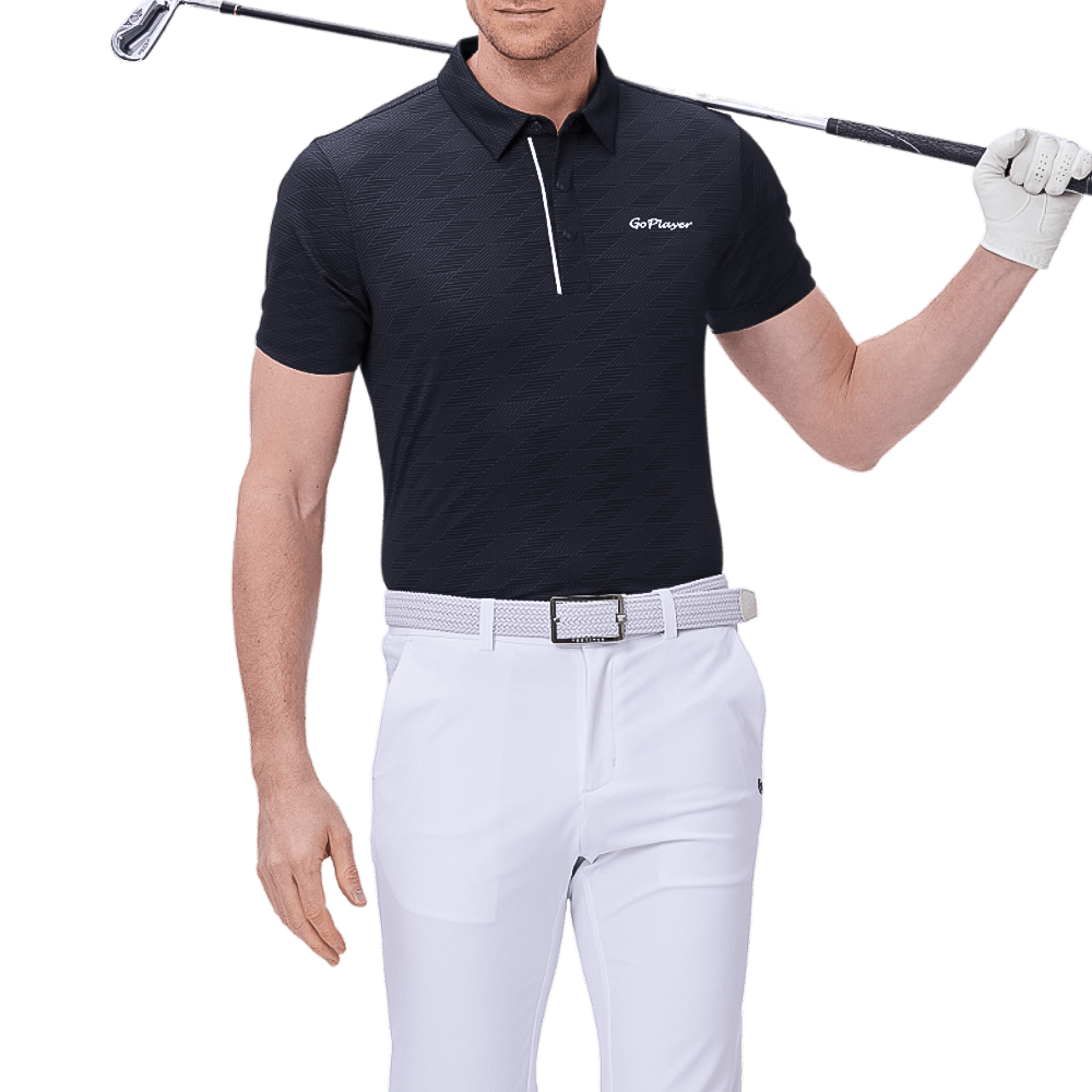 GoPlayer メンズ クールジャカード 半袖トップス (ブラック)