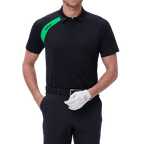 GoPlayer メンズ ゴルフ カラーブロック 半袖 Tシャツ (ブラック)